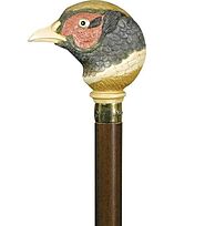 Walking Cane with Pheasant Hand Painted on Hardwood Shaft and Gilt Col