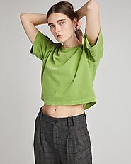Women's Relaxed Crop Tee - Green Apple - Cosube