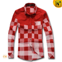 Mens Plaid Long Sleeve Shirt Red CW130022 - cwmalls.com