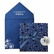 WHITE BLUE SHIMMERY FLORAL THEMED - FOIL STAMPED WEDDING INVITATION : IN-839 - 123WeddingCards