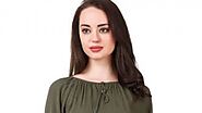 Olive green top womens | Off shoulder denim top | AnyImage.io