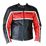 Classic Mens Red Leather Motorcycle Style Jacket