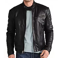 Mens Classic Black Biker Moto Leather Jacket Coat