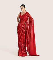 Red Sequin Saree