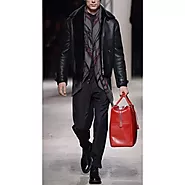 Mens Fall Fashion Black Leather Coat with Fur