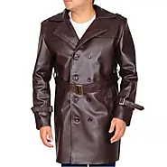 Men's Genuine Leather Dark Brown Trench Coat