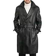 Classic Men's Genuine Leather Trench Coat