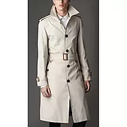 Cream white Leather Long Trench Coat for Men