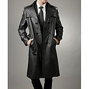 Full Length Black Leather Trench Coat for Men