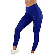 Get Soft and Comfy Blue Leggings with Pockets by Chrideo - USA