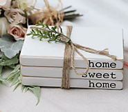 Gainz Home Sweet Home Decorative Faux Wood Book with Leaves and Jute String