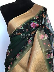 Organza Silk Sarees |Floral Printed Organza Sarees |Organza Sarees With Embroidery