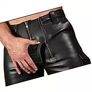 Website at https://www.zippileather.com/double-front-zipper-real-sheepskin-black-leather-cargo-shorts-for-men
