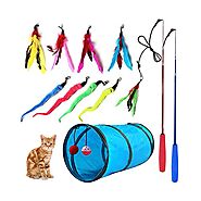 M JJYPET Retractable Cat Toy Wand, 12 Packs Interactive Cat Feather Toys, 9 Assorted Teaser Refills with Bell for Cat...
