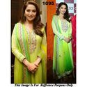 Madhuri Dixit Net & Silk Machine Work Green Semi Stitched Bollywood Style Suit - 1095