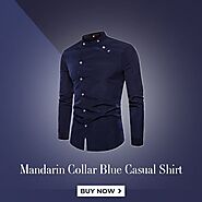 Chinese Collar Blue Casual Shirts for men