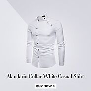 Mandarin Collar White Casual Shirts For Men