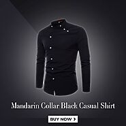 Mandarin Collar Black Casual Shirts For Men