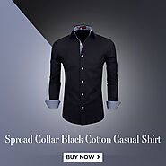 Black Color Spread Collar Formal Type Cotton Casual Shirts For Men