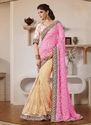 Pink Cream Net Georgette Art Silk Party Wear Sarees