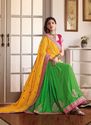 Yellow Green Georgette Art Silk Party Wear Sarees