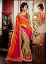 Beige Deep Orange Pink Art Silk Faux Georgette Party Wear Sarees