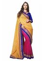 Pink Yellow Chanderi Cotton Silk Jacquard Party Wear Sarees