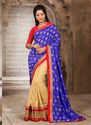 Blue Cream Jacquard Manipuri Silk Half And Half Saree