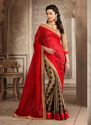 Beige Red Jacquard Manipuri Silk Half And Half Saree