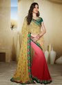 Beige Red Faux Georgette Net Half And Half Saree