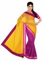 Navy Blue Yellow Raw Silk Super Net Half And Half Saree