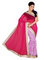 Fuchsia Pink Chiffon Raw Silk Half And Half Saree