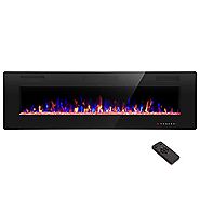 R.W.FLAME 60 inch Recessed and Wall Mounted Electric Fireplace , Ultra Thin and Low Noise,Fit for 2 x 6 Stud, Remote ...