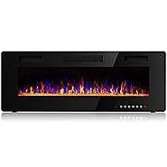 Vitesse 50 inch Wall Mounted and Recessed Electric Fireplace, Adjustable Flame Color and Speed Fireplace Heater Fit f...