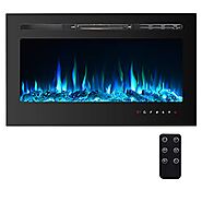 PAOLFOX 36" Electric Fireplace Recessed and Wall Mounted , 9 Available Flame Color and 5 Brightness , 750/1500W Firep...