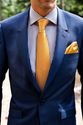 Blue Suit. Gold Tie. Gold Pocet Square