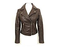 Ladies Leather Luxe Quilted Biker Jacket Brown