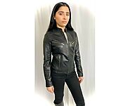 Ladies Leather Luxe Chic Biker Jacket Black