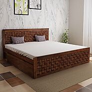Buy Flamingo Sheesham Wood King Size Bed With Side Drawer