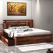 Borneo Sheesham Wood Queen Size Bed With Side Drawer