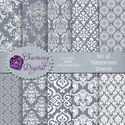 Gray Damask Digital Paper, Gray Scrapbooking Digital Paper, No. 42 Tradewinds