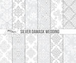 Silver wedding digital paper Grey wedding paper Printable wedding scrapbook Silver damask grey damask Commercial use