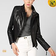 CWMALLS® Black Leather Motorcycle Jacket CW650029