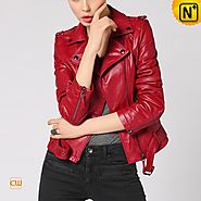 CWMALLS® Women's red Leather Moto Jacket CW650032