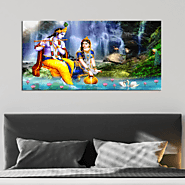Radha Krishna Waterfall Wall Art & Wood Framed Wall Painting – DecoreMantra
