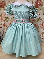 "MELISSA" Pale Mint Hand-Smocked Dress & Bows Set