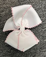 VV White & Pink Edges Hand Made Large Bow Hairclip