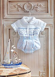 "ANDREW" White & Blue Check Hand-Smocked Outfit