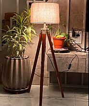 Nautical Home Decor Wooden Tripod Floor Lamp with Royal Black Shade Modern Crafter Designed with Bulb Decorative Lamp