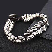 Silver Bracelet - Auspicious Leaves - Buddha Jewelry - Mantrapiece.com